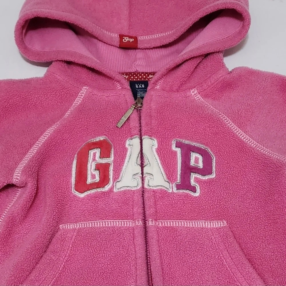 Baby GAP Jacket 2T Toddler 2 Years Pink Hooded Full Zip Fleece Pockets - Nice!
